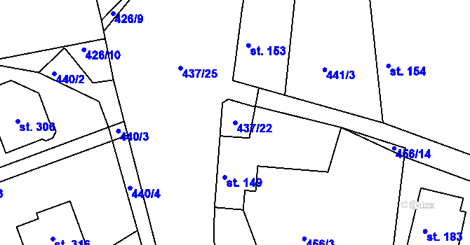 Parcela st. 437/22 v KÚ Kozárovice, Katastrální mapa