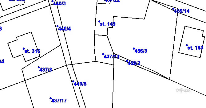 Parcela st. 437/23 v KÚ Kozárovice, Katastrální mapa