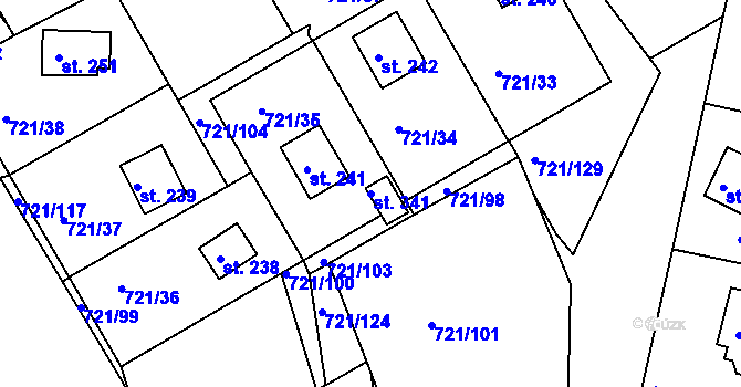Parcela st. 341 v KÚ Kozárovice, Katastrální mapa