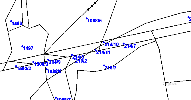 Parcela st. 214/11 v KÚ Kozárovice, Katastrální mapa