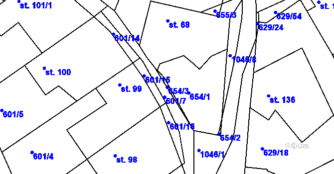 Parcela st. 654/3 v KÚ Kozárovice, Katastrální mapa