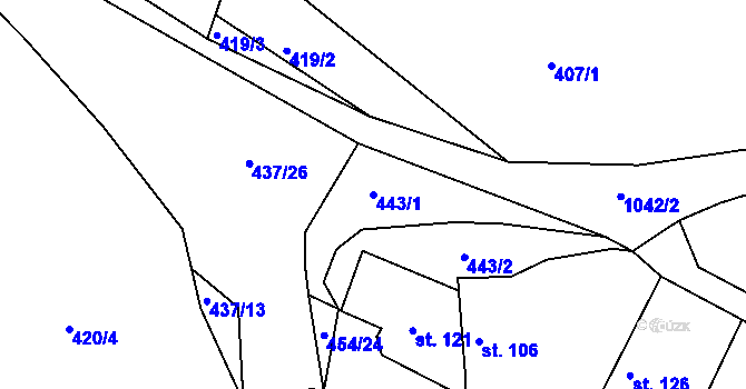 Parcela st. 443/1 v KÚ Kozárovice, Katastrální mapa