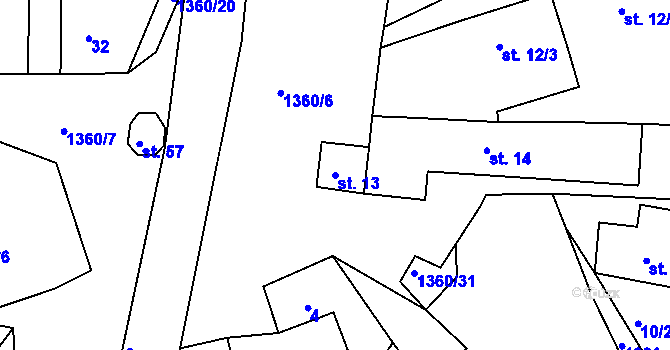 Parcela st. 13 v KÚ Milčice, Katastrální mapa