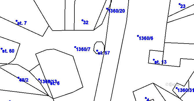 Parcela st. 57 v KÚ Milčice, Katastrální mapa