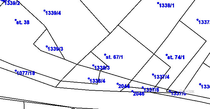Parcela st. 67/1 v KÚ Milčice, Katastrální mapa