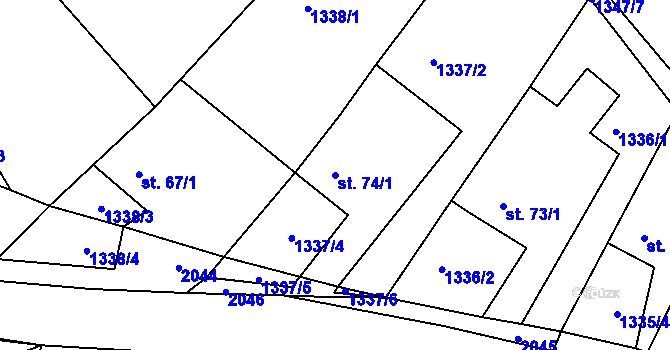Parcela st. 74/1 v KÚ Milčice, Katastrální mapa