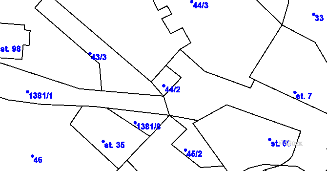 Parcela st. 44/2 v KÚ Milčice, Katastrální mapa