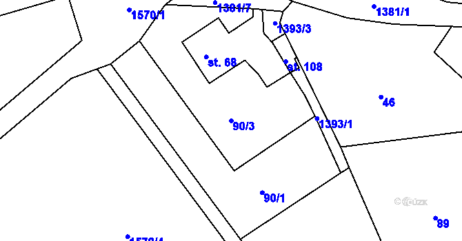 Parcela st. 90/3 v KÚ Milčice, Katastrální mapa