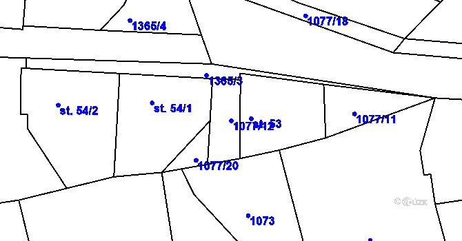 Parcela st. 1077/12 v KÚ Milčice, Katastrální mapa