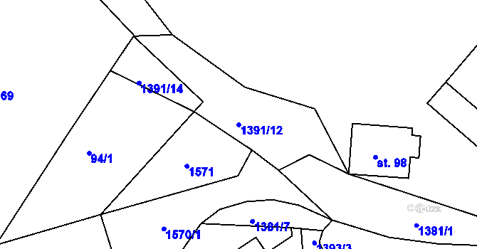 Parcela st. 1391/12 v KÚ Milčice, Katastrální mapa