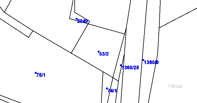 Parcela st. 53/2 v KÚ Milčice, Katastrální mapa