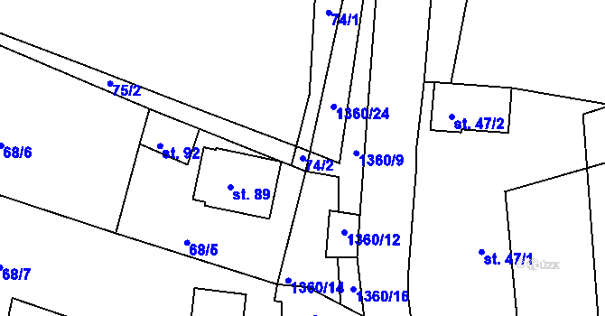 Parcela st. 74/2 v KÚ Milčice, Katastrální mapa