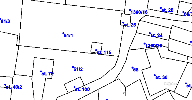 Parcela st. 115 v KÚ Milčice, Katastrální mapa