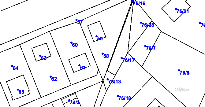 Parcela st. 58 v KÚ Kozičín, Katastrální mapa