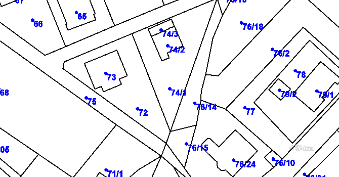 Parcela st. 74/1 v KÚ Kozičín, Katastrální mapa