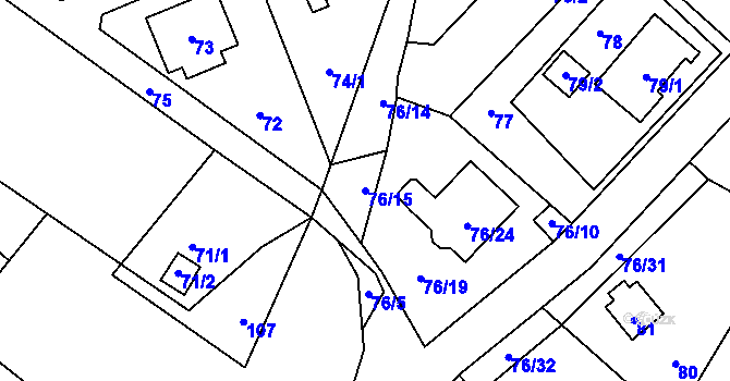 Parcela st. 76/15 v KÚ Kozičín, Katastrální mapa