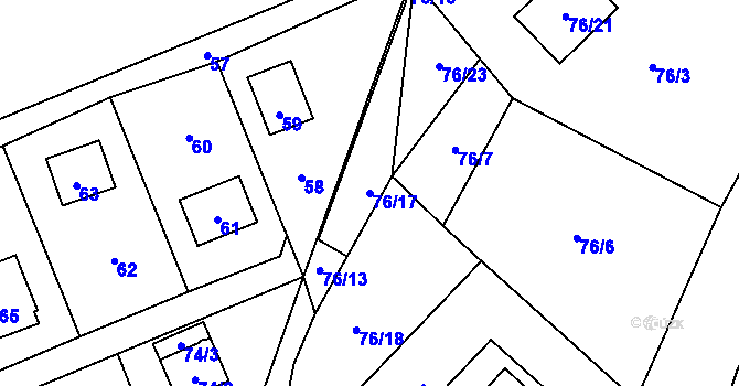 Parcela st. 76/17 v KÚ Kozičín, Katastrální mapa