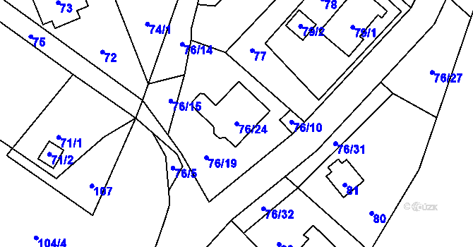 Parcela st. 76/24 v KÚ Kozičín, Katastrální mapa