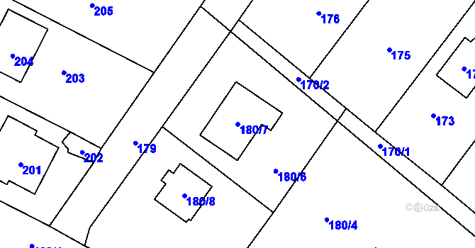 Parcela st. 180/7 v KÚ Kozičín, Katastrální mapa