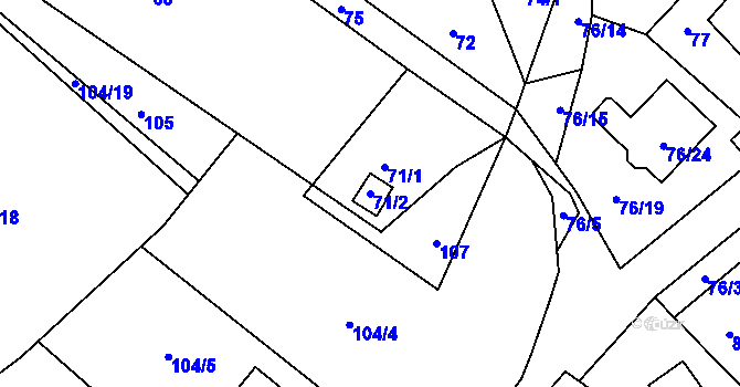 Parcela st. 71/2 v KÚ Kozičín, Katastrální mapa