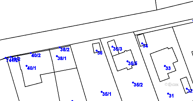 Parcela st. 36 v KÚ Lazec, Katastrální mapa