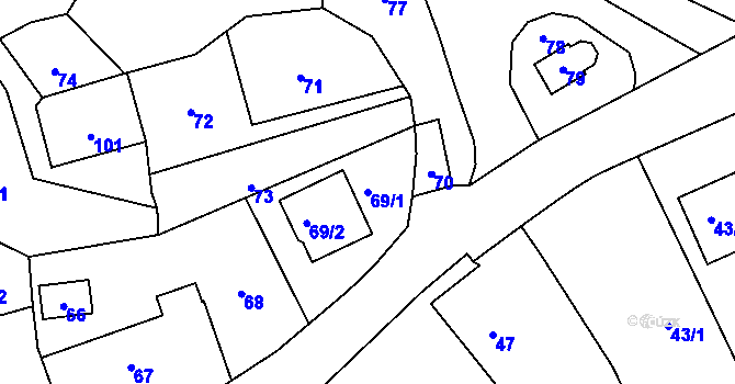 Parcela st. 69/1 v KÚ Lazec, Katastrální mapa