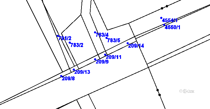 Parcela st. 209/11 v KÚ Lazec, Katastrální mapa