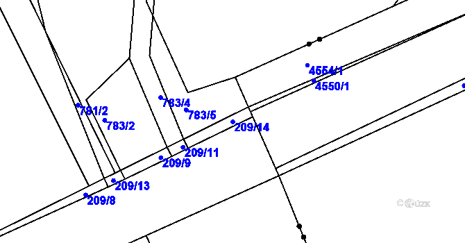 Parcela st. 209/14 v KÚ Lazec, Katastrální mapa