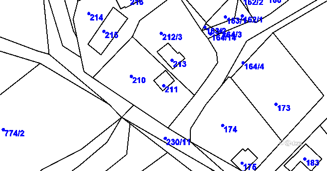 Parcela st. 211 v KÚ Lazec, Katastrální mapa