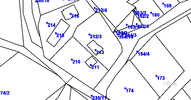 Parcela st. 213 v KÚ Lazec, Katastrální mapa