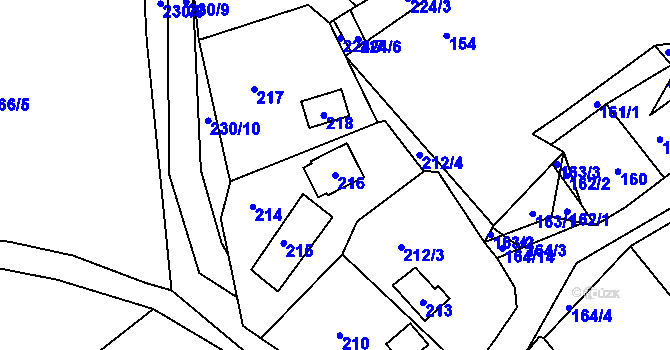 Parcela st. 216 v KÚ Lazec, Katastrální mapa