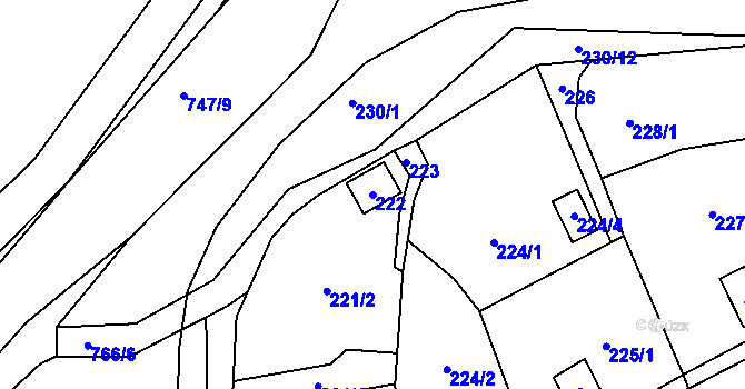 Parcela st. 222 v KÚ Lazec, Katastrální mapa