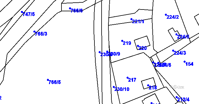Parcela st. 230/8 v KÚ Lazec, Katastrální mapa