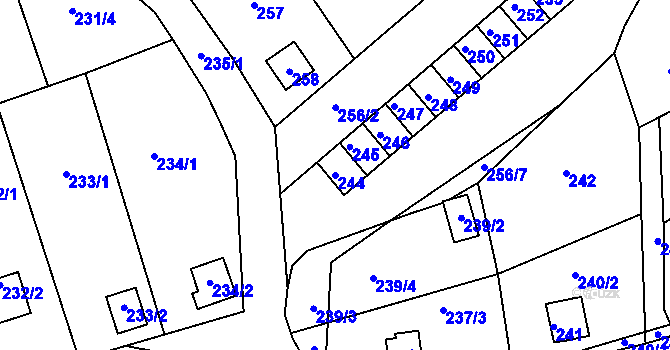 Parcela st. 244 v KÚ Lazec, Katastrální mapa