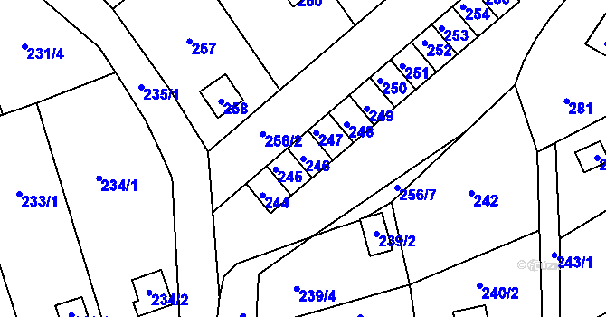 Parcela st. 246 v KÚ Lazec, Katastrální mapa