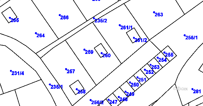 Parcela st. 260 v KÚ Lazec, Katastrální mapa