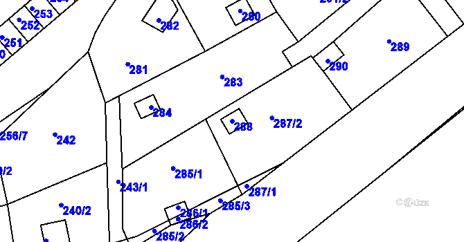 Parcela st. 288 v KÚ Lazec, Katastrální mapa