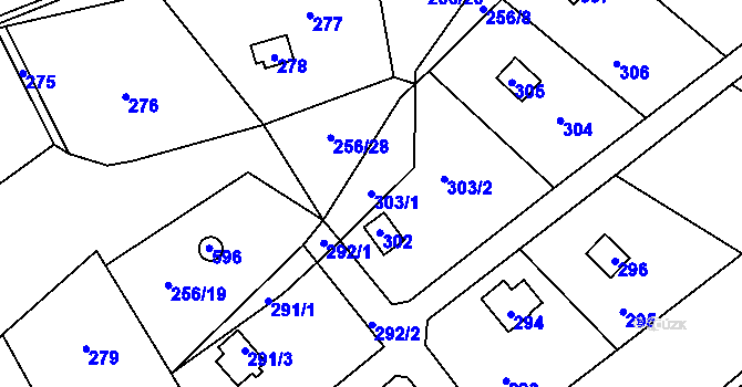 Parcela st. 303/1 v KÚ Lazec, Katastrální mapa