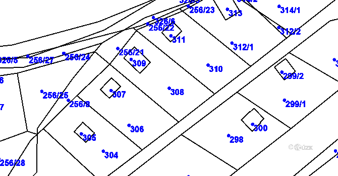 Parcela st. 308 v KÚ Lazec, Katastrální mapa
