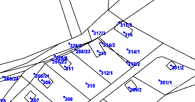 Parcela st. 313 v KÚ Lazec, Katastrální mapa