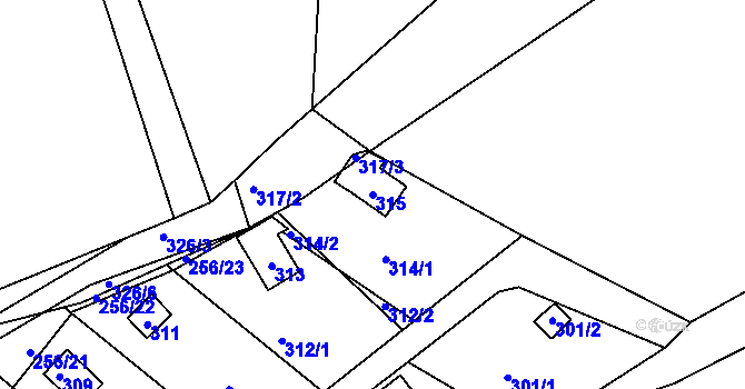 Parcela st. 315 v KÚ Lazec, Katastrální mapa