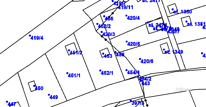 Parcela st. 453 v KÚ Lazec, Katastrální mapa