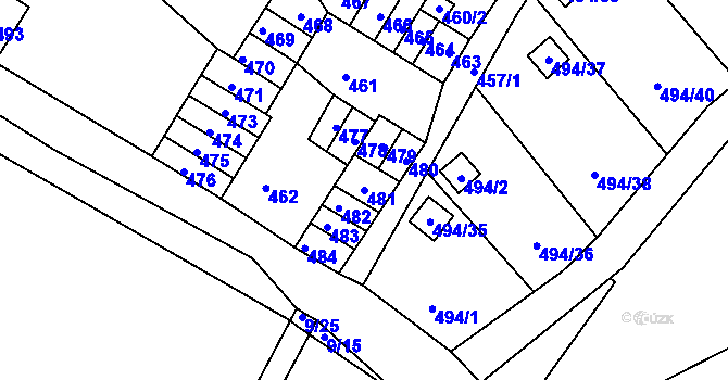Parcela st. 481 v KÚ Lazec, Katastrální mapa