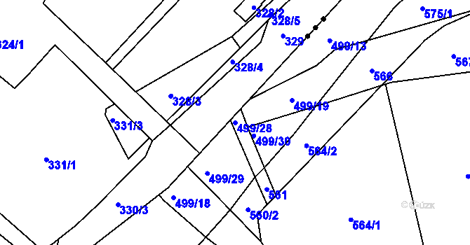 Parcela st. 499/28 v KÚ Lazec, Katastrální mapa