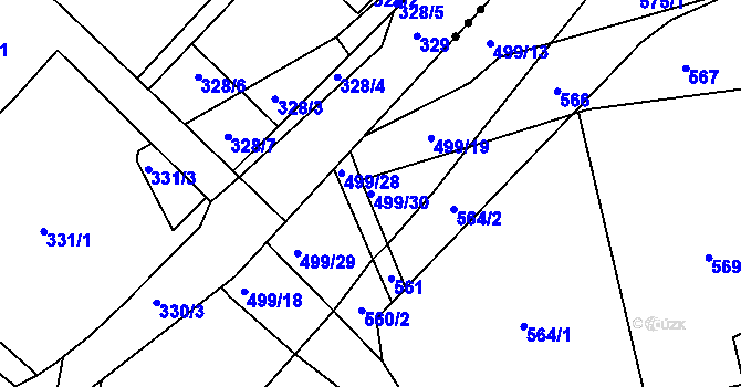Parcela st. 499/30 v KÚ Lazec, Katastrální mapa