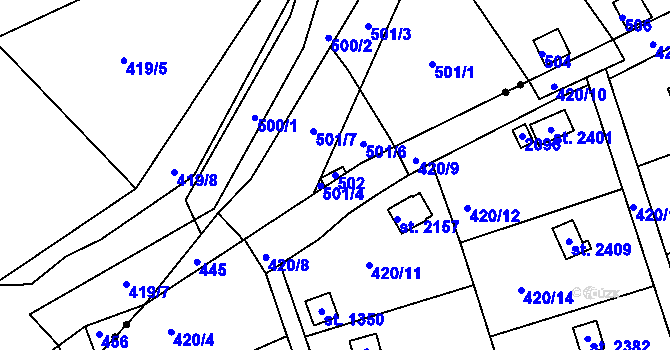 Parcela st. 502 v KÚ Lazec, Katastrální mapa