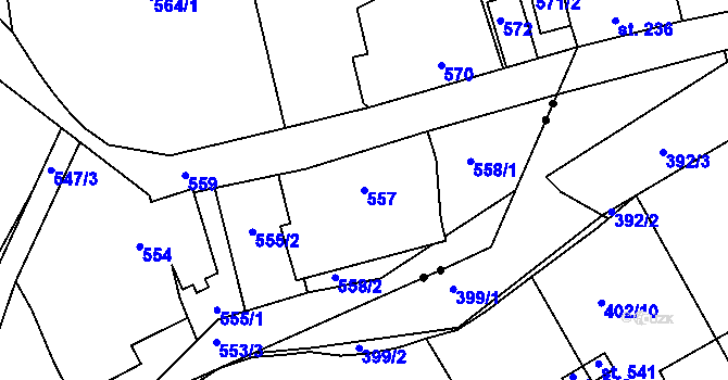 Parcela st. 557 v KÚ Lazec, Katastrální mapa