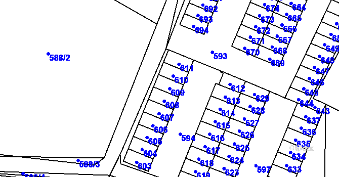 Parcela st. 609 v KÚ Lazec, Katastrální mapa