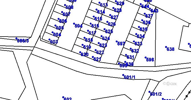 Parcela st. 622 v KÚ Lazec, Katastrální mapa