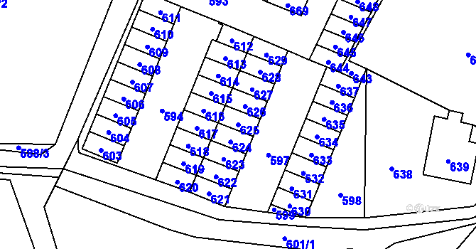 Parcela st. 625 v KÚ Lazec, Katastrální mapa